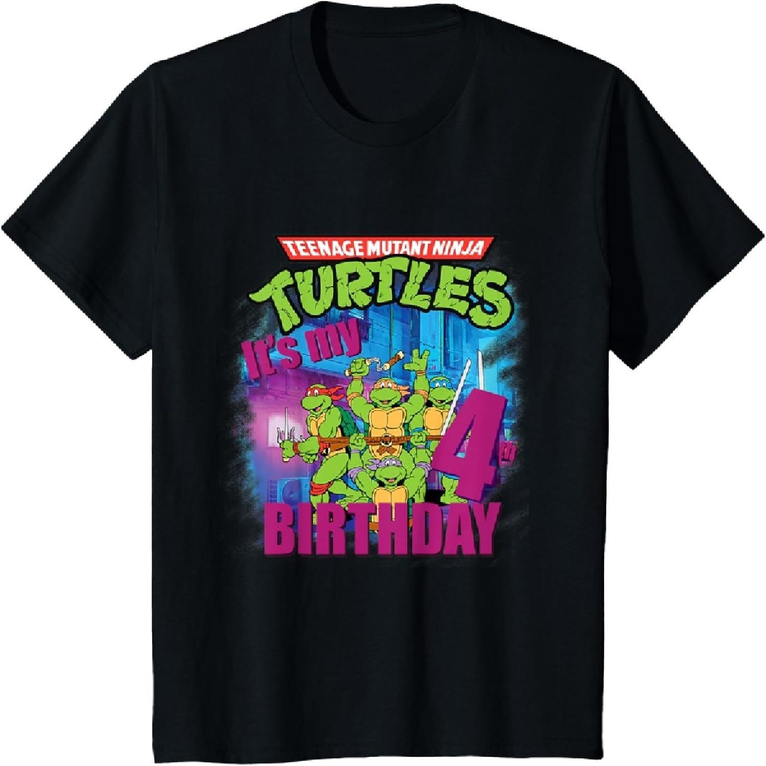 

Детская футболка Mademark черного цвета классического кроя с коротким рукавом - Черепашки-ниндзя 4-й день рождения XXXXXL чёрный