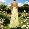 Europäisches und amerikanisches, französisches Halsblumenkleid, farbenfrohes Chiffon-Faltenbund ärmelloses schulterfreies Feenkleid