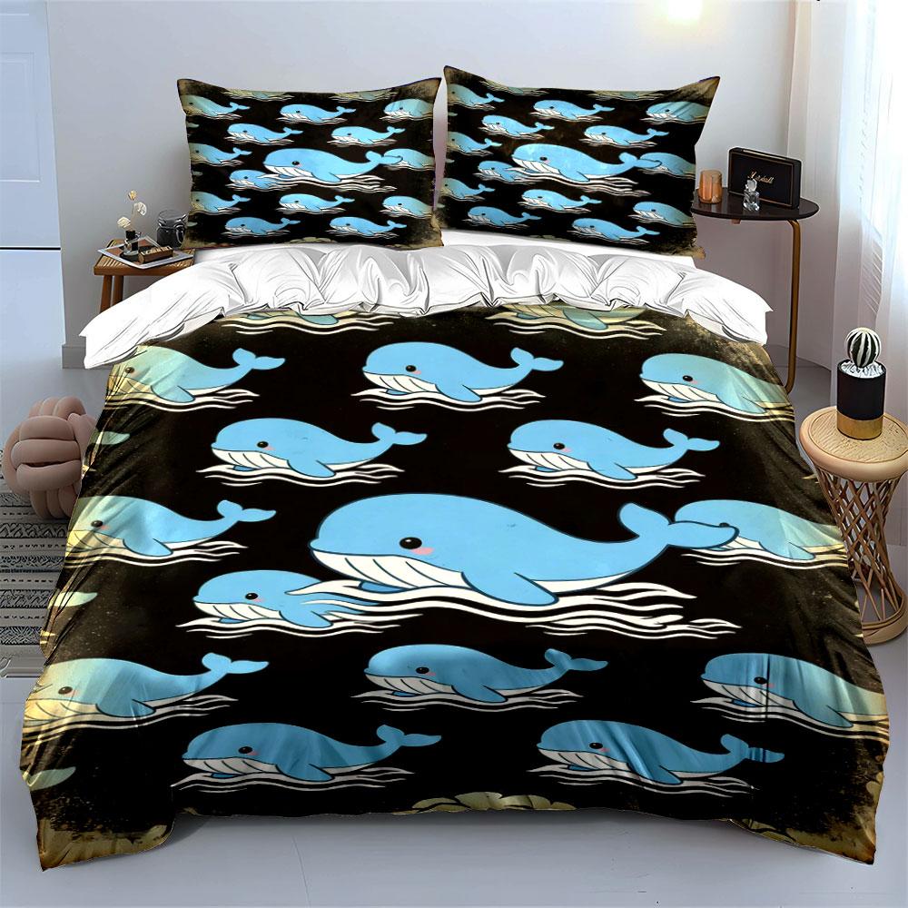 Blue whales on black. Bedding sets Duvet cover sets Duvet covers Pillowcases(1 * Duvet Cover 2 * Pillowcases without duvet insert)