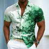 Heren Inktwerveling Kunstprint Korte Mouw Shirt, Casual Abstract Vloeibaar Patroon Knoopsluiting voor Lente Zomer