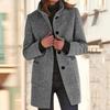 Women's Casual Solid Color Woolen Jacket with Collar and Pocket Long Sleeve Button Up Coat