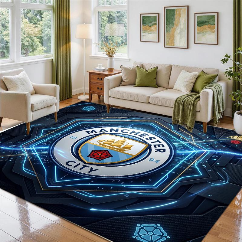 Manchester City Design Crystal Velvet Rug Soft Decorative Mat for Bedroom Entrance
