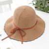 Hat women's summer cut-out breathable sunscreen bucket hat foldable knitted sun basin hat with large brim