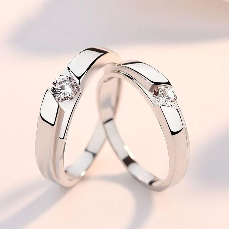 Sterling Silver Zircon Couple's Ring Set: Elegant Proposal/Wedding Gift for Men & Women