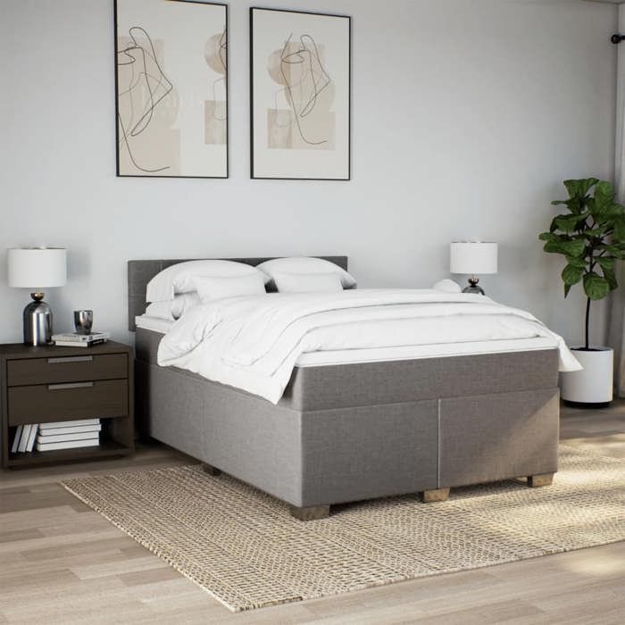 VidaXL Slat Bed Base with Mattress Taupe 140x200 Cm Fabric 3285915