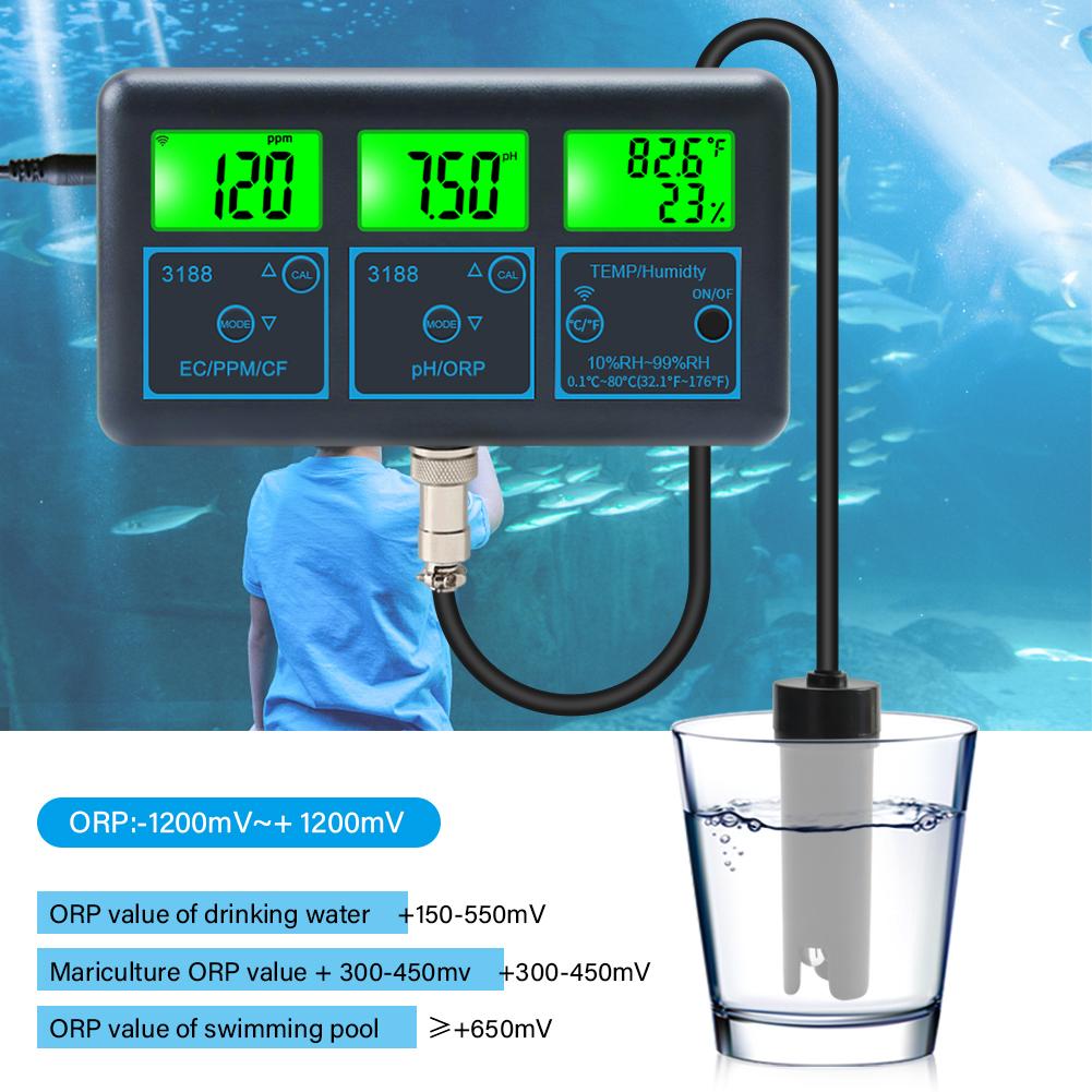 7-in-1 Quality Analyzer For Swimming Pools With Residual For Tuya WiF Suitable For Swimming Pools, Aquaculture, Fish Tanks