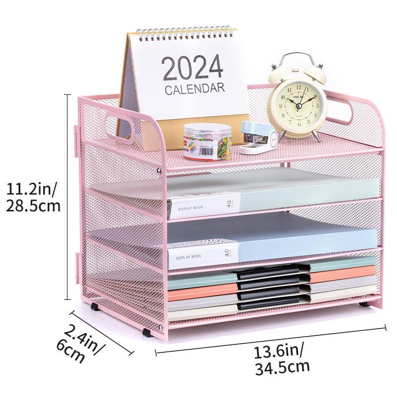 

Punch-Free Wrought Iron Desktop File Storage Rack - Multi-Layer Organizer for Office Supplies