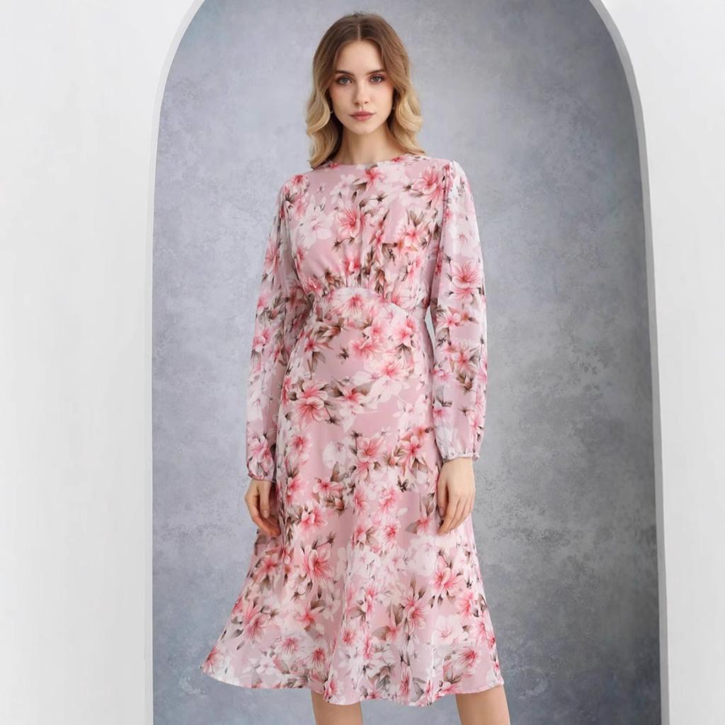 New European American Style French Design Printed Women's Casual Dress