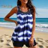 2Pcs/Set Summer Tankini Set Gradient Color Sling Tops High Waist Swimming Trunks Set Striped Design Beachwear Vacation Swimwear