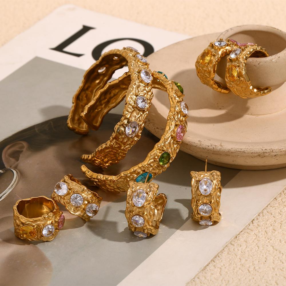 MamacitaSlay Luxury Evening Party Sparking Cubic Zirconia Hoops Stainless steel earrings woman 18K Gold Plated Jewelry