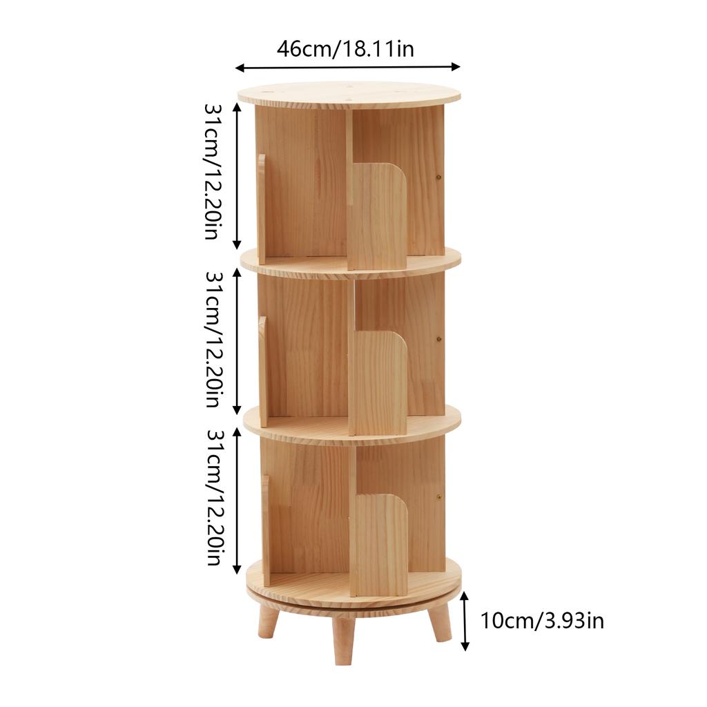3 Tier 360 Rotating Bookshelf Display Bookcase Floor Standing Bookcase Storage