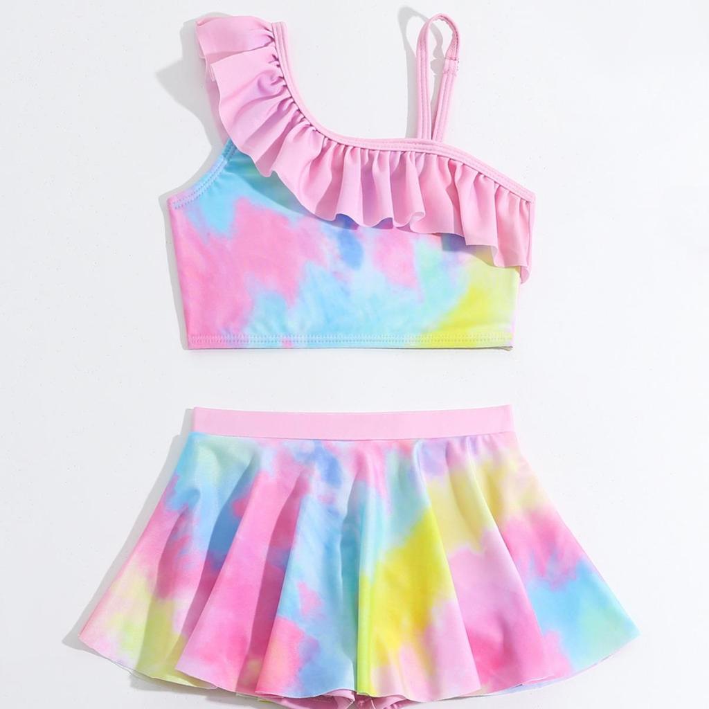 Maillot de bain deux pièces arc-en-ciel 2024 pour filles - Maillot de bain à la mode style robe de princesse pour enfants