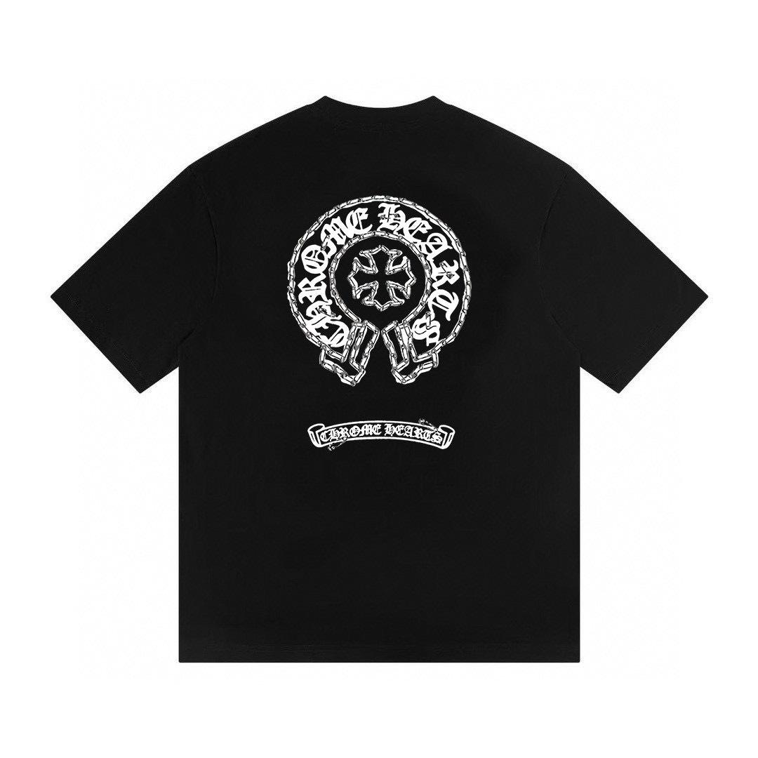 

T07 CHROME HEARTS 2026 Summer New High Quality Cotton Round Neck Loose Large Size Men s and Women s T-shirt Couple T-shirt XL чорний