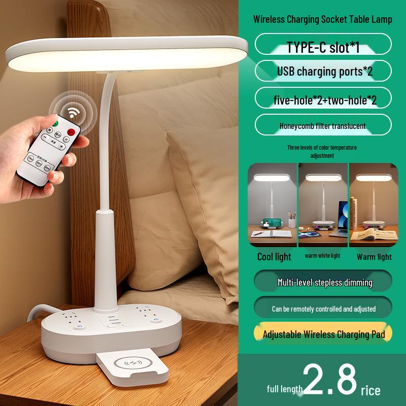 AA Grade LED Eye-Protection Desk Lamp with USB, Soft Light, Night Light, and Wireless Charging for Bedroom or Bedside