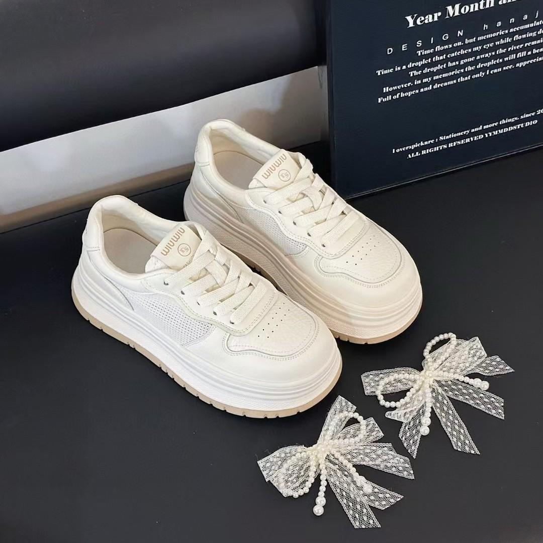

Leather little white shoes women s new single-net breathable and lightweight sports shoes board shoes versatile thick-soled heightening casual shoes 35