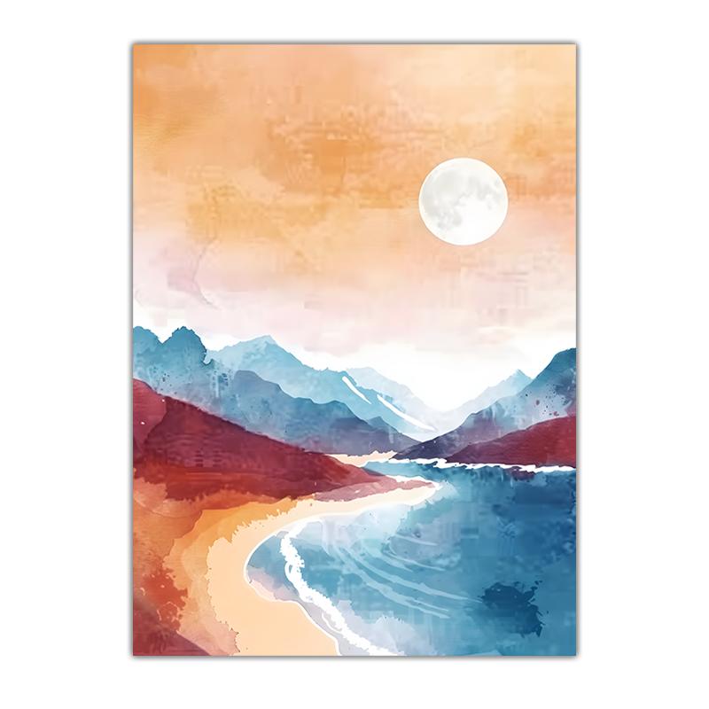 Landscape Wall Art Coastal Mountain Sunset Scenery Canvas Painting Modern Abstract Poster Prints Bedroom Living Room Wall Decor