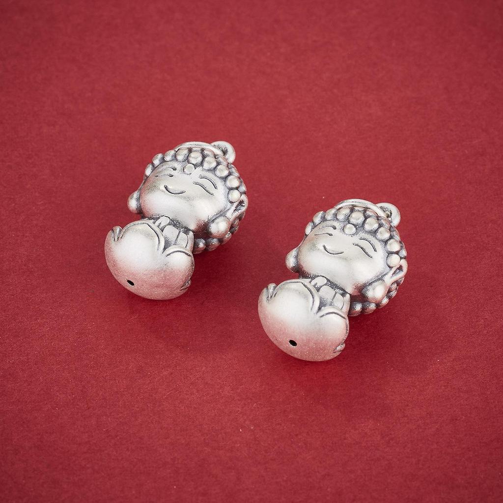 S999 Sterling Silver Lotus Baby Buddha Pendant Charm for DIY Bracelets and Necklaces