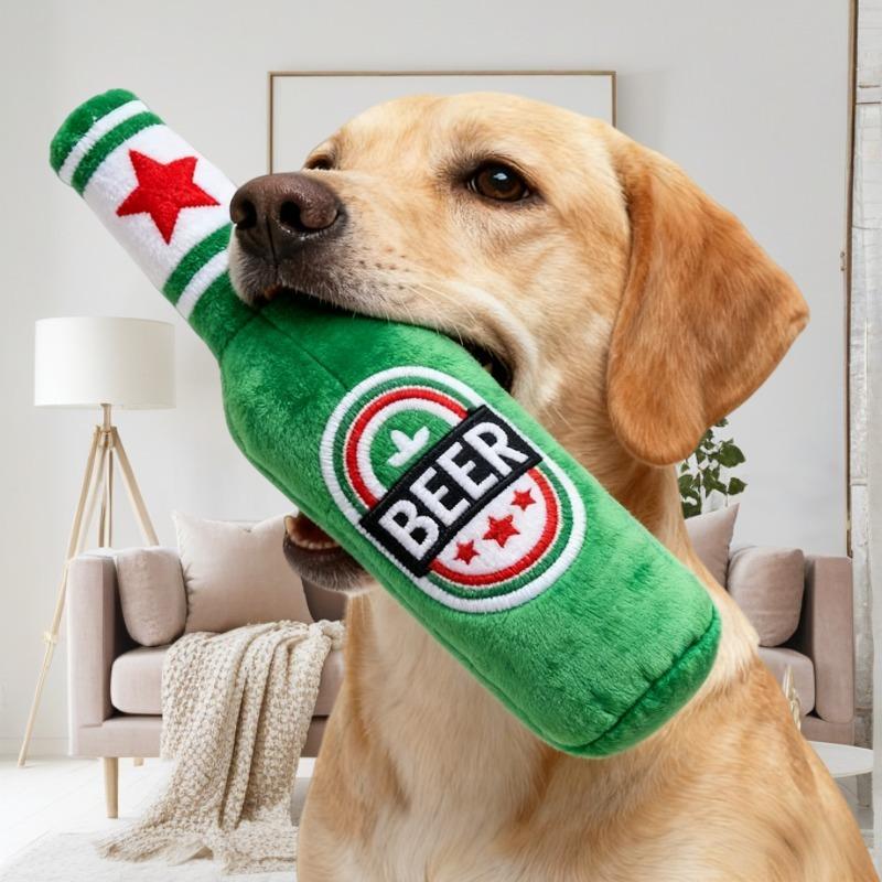 Giocattolo per Cani Squeaky a Forma di Bottiglia di Birra Realistica. Gioco Interattivo Resistente al Morso e all'Usura. Facile da pulire