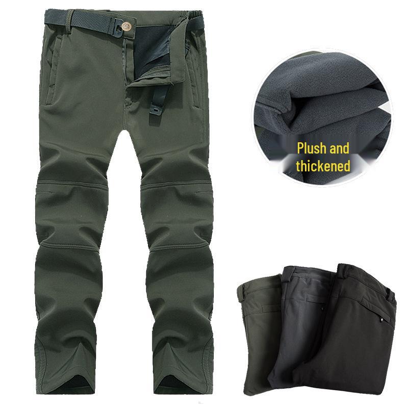 Men's Outdoor Windproof Ski Pants: Winter Fleece-Lined, Cold-Proof, Multi-Pocket Softshell for Mountaineering
