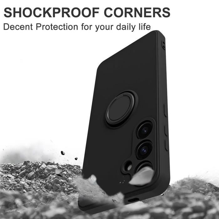 Coque de protection - Booling - pour Samsung Galaxy A55 5G - Silicone avec anneau - Antichoc - Noir mat