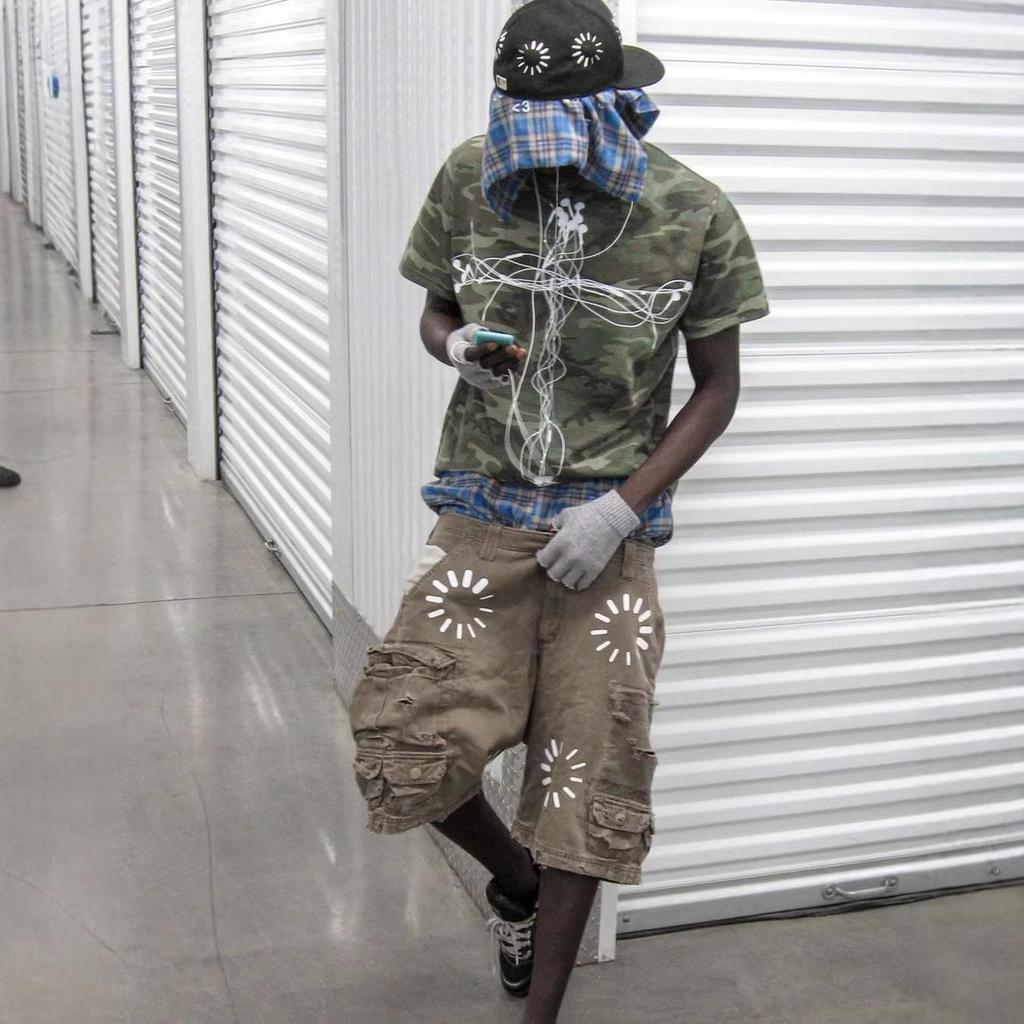 Y2K Gotycka West Coast Kamuflażowa Koszulka z Krótkim Rękawem