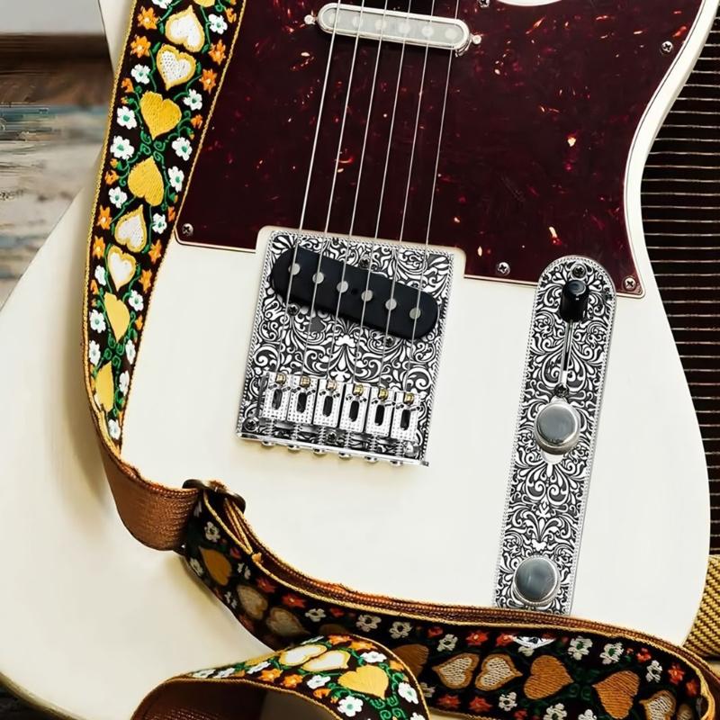 Professional 6 String Saddles Bridge Plate Electric Guitar Bridge Control Panel with Carving Decorative Pattern