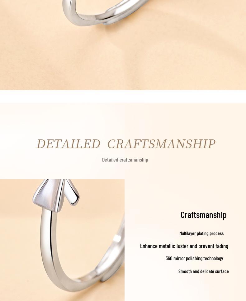 S925 Sterling Silver Mother-of-Pearl Bow Ring, Adjustable Pinky or Index Finger Design, Trendy and Fresh Style.