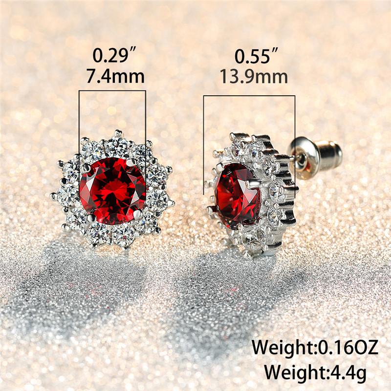 Cute Female Small Red Round Earrings Crystal Stone Fashion Silver Color Wedding Double Stud Earrings For Women