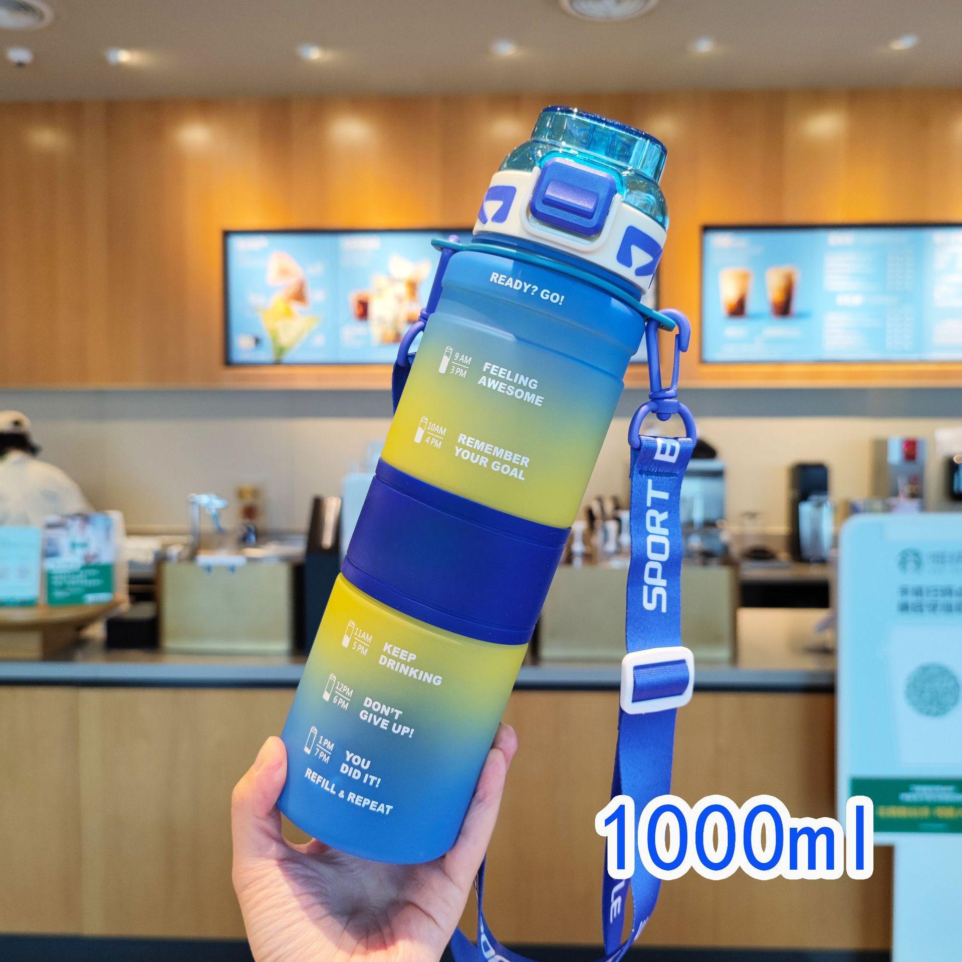 

Высококачественные чашки-непроливайки, пластиковые стаканчики, портативные ремни, бутылки-непроливайки, студенческий градиентный чайник 1000 мл 1000ml