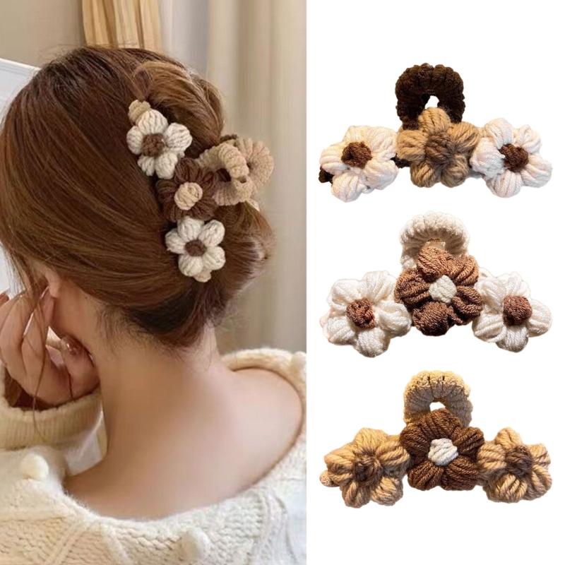 Soft and Durable Brown Knitted Flower Hairpin Stylish Hair Decoration Vintage Crab Hair Clip Simple Hairpin Accessory