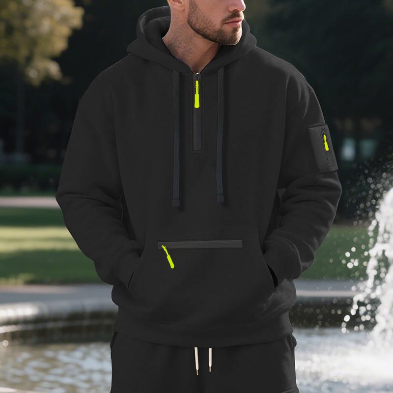 Men's Autumn/Winter Hooded Pullover Sweatshirt with Pockets and Thickened Velvet, Casual Sportswear
