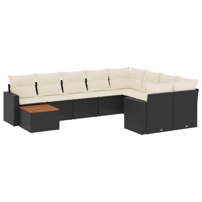 VidaXL Garden Lounge Set 10 Pcs with Cushions Black Wicker 3224285