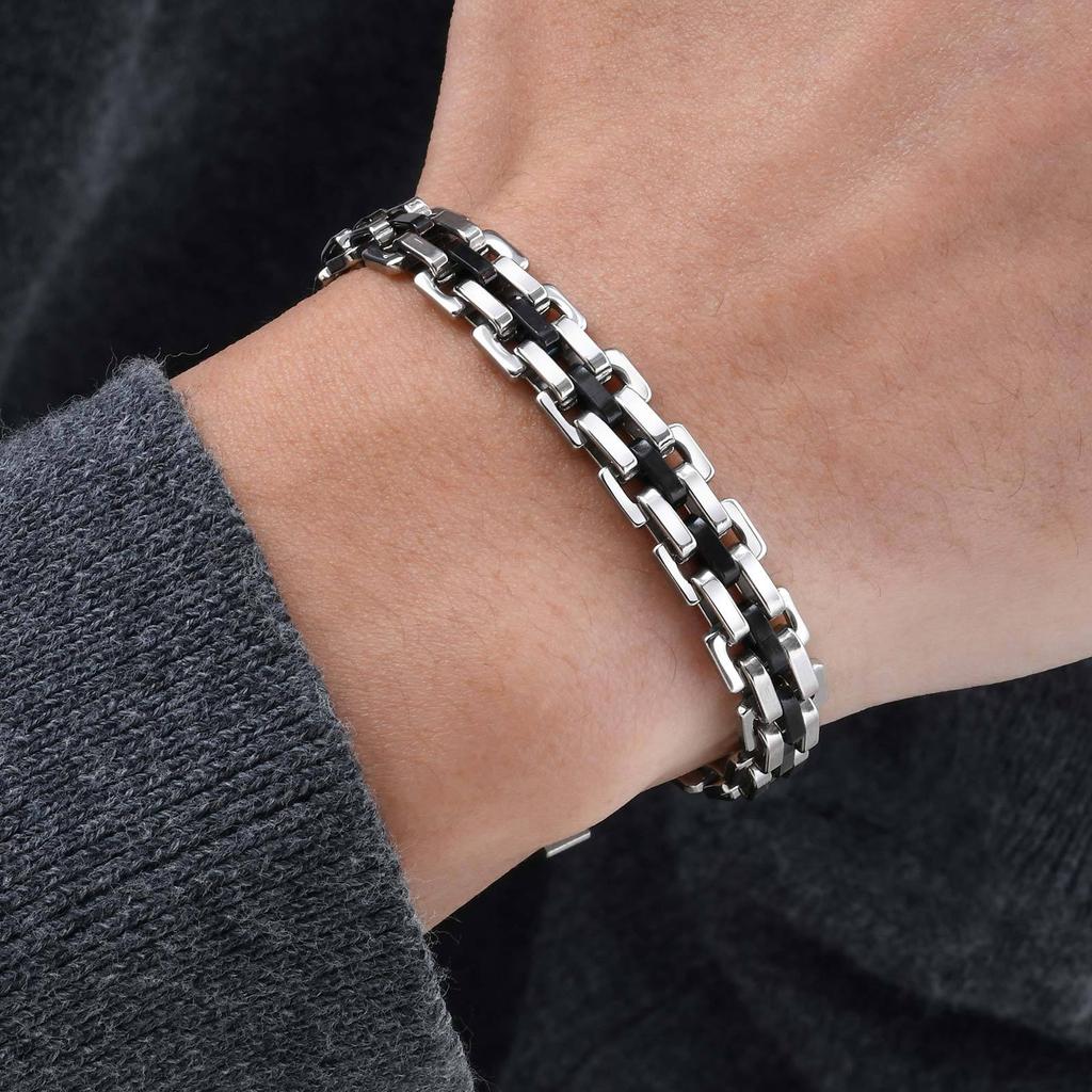 Vnox Stylish Strap Chain Bracelets for Men Boys Gift Jewelry, 10.7MM Wide Stainless Steel Links Wristband, Father's Day Gift Dad