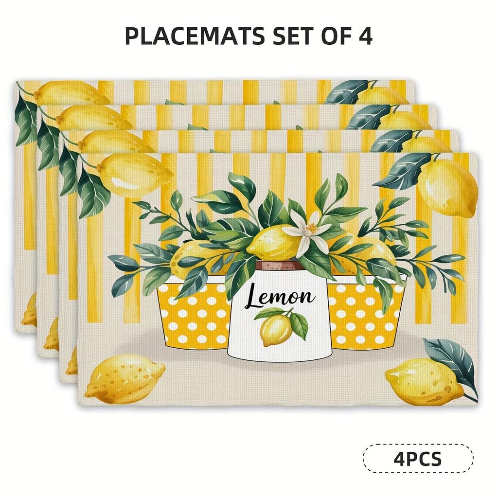 Set von 4 rechteckigen Tischsets/Exquisite Zitronen-Kunstdesigns/12 Zoll mal 18 Zoll/Küchentische/Heim-Esszimmer-Dekoration/Weihnachten/Hal