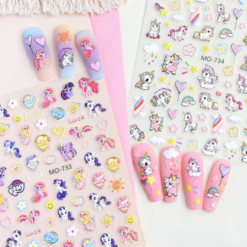 My Little Pony 3D Nail Art Stickers for Kids - Embossed Cartoon DIY Designs