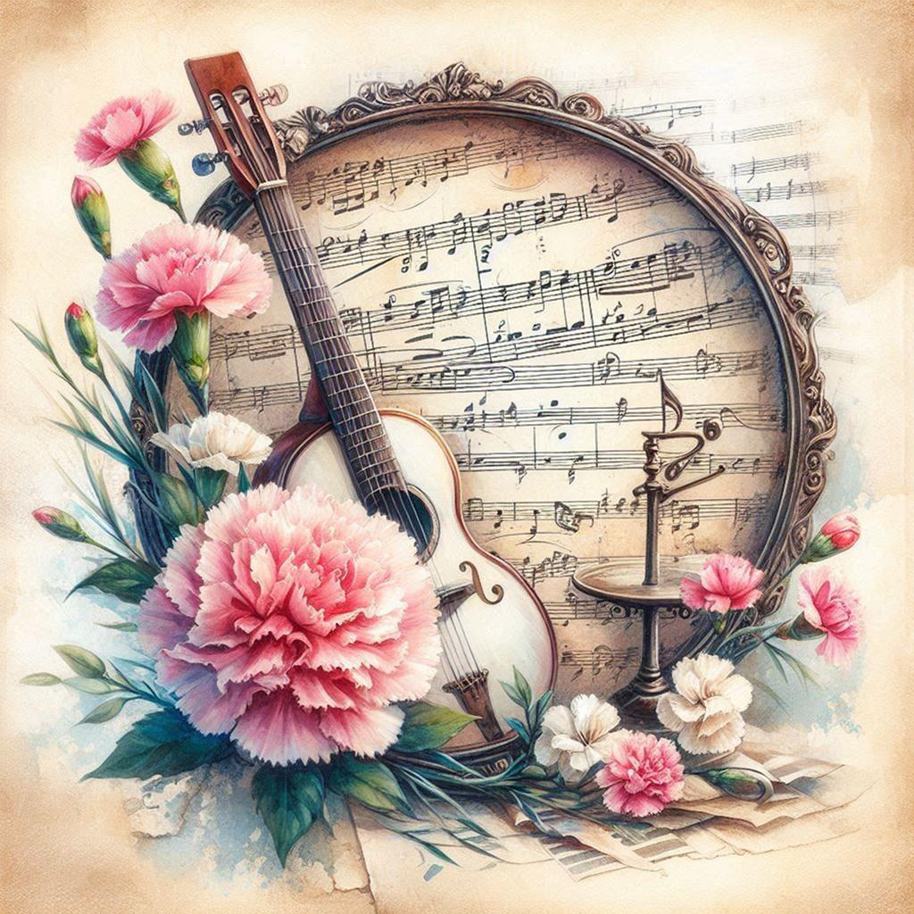 Sady Diamond Art s hudebními nástroji a květinami pro dekoraci stěny domácí kanceláře DIY Gem Art Sady pro malování diamanty 15,75 X15,75 palce