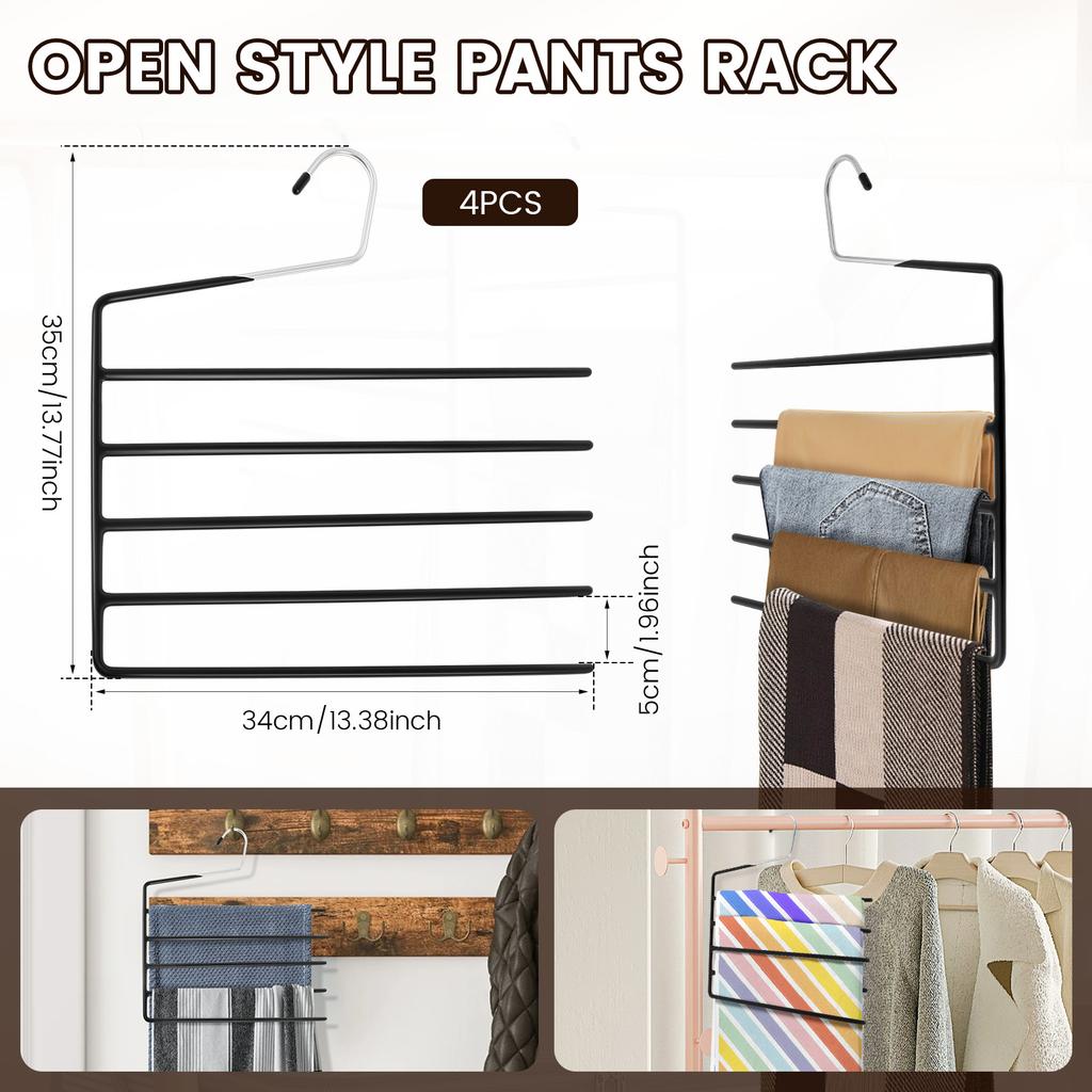 4Pcs 5 Tier Open Ended Pants Rack Nonslip Garden Flag Holder Space Saving Pant Hanger for Jean Trouser Pant Storage Organizer