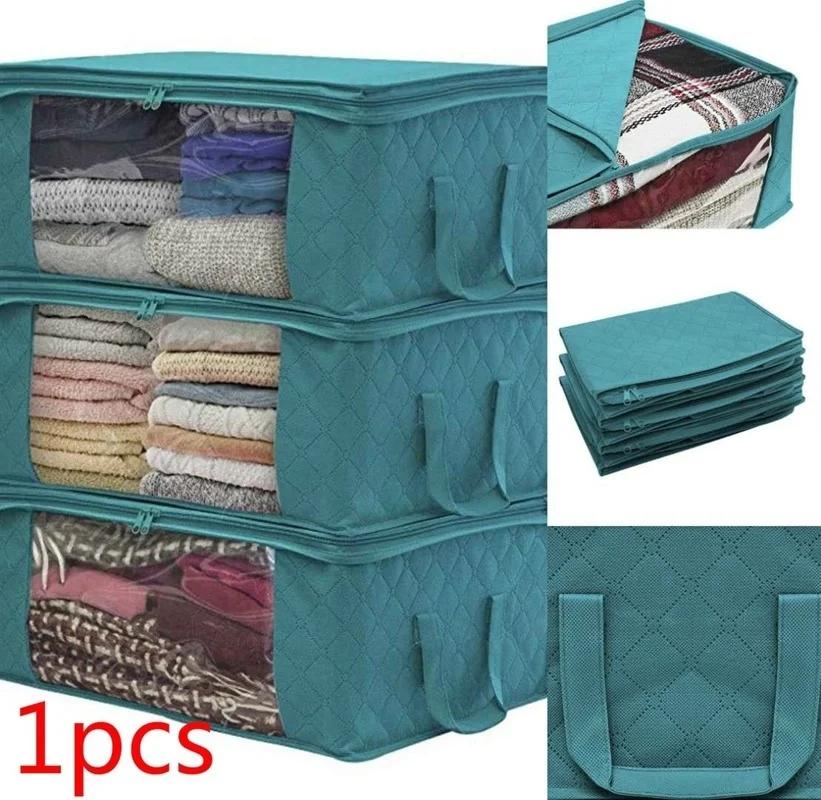 Blanket Quilt Large Storage Box Zipper Cover Window Folding Organizer Bedroom Shelf Wardrobe Cloth Toy Fabric Foldable Organizer