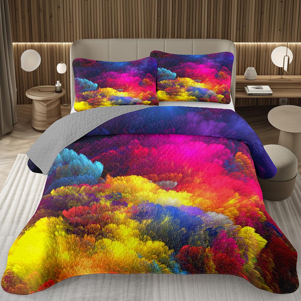 Geometric Quilted Bedspread Full King 3D Stereoscopic Square Bedding Set Modern Fashion Geometry Coverlet Set for Girls Teens