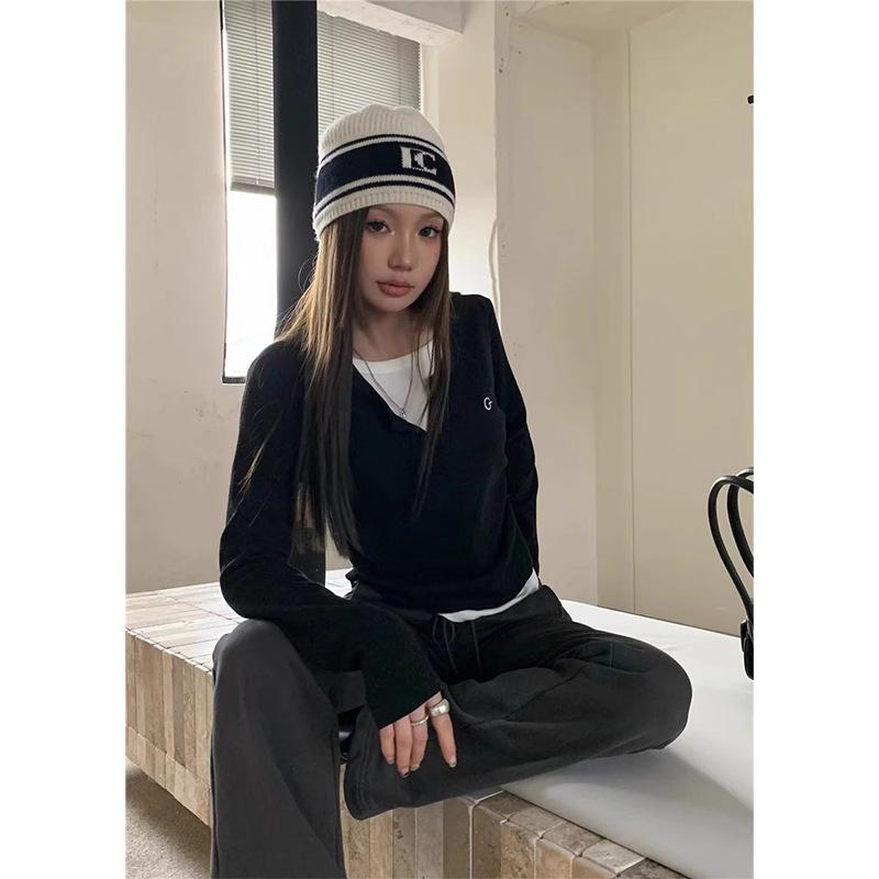 Chic Slim-Fit Patchwork Two-Piece Long-Sleeve Women s T-Shirt, New Spring Designer Style Small чёрный