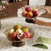 Retro High-Foot Wood Grain Fruit Bowl