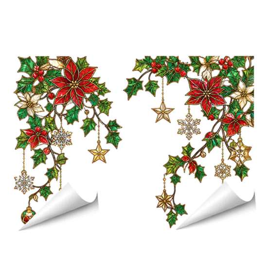 Removable Vinyl Window Decals 2Pcs Stained Glass Style Film, Hanging Vine Stickers, Christmas Weather Resistant Halloween Static Clings for