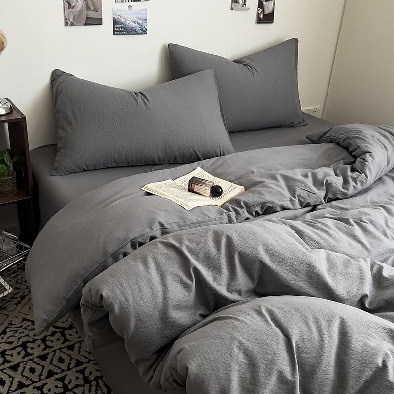 Ins Wind Bed Four-piece Set Washed Cotton Bed Sheet Quilt Cover Household Quilt Cover Single Student Dormitory Bed Three-piece Set