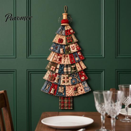Durchdachtes handgemachtes Geschenk für Weihnachten Türhänge-Set, Patchwork-Baumdekoration DIY Nähen Texturiertes Stoff-Wandset, Rustikales Bauernhaus-Feiertags
