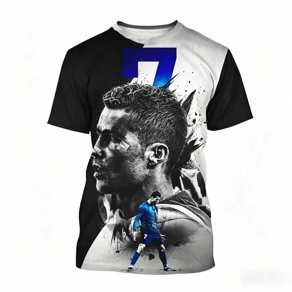 Sommer Kurzarm Portrait Fußball T-Shirt Herren Sport Lässig Outdoor Tägliches T-Shirt Modisch Bequem Locker Weich Atmungsaktiv T-Shirt