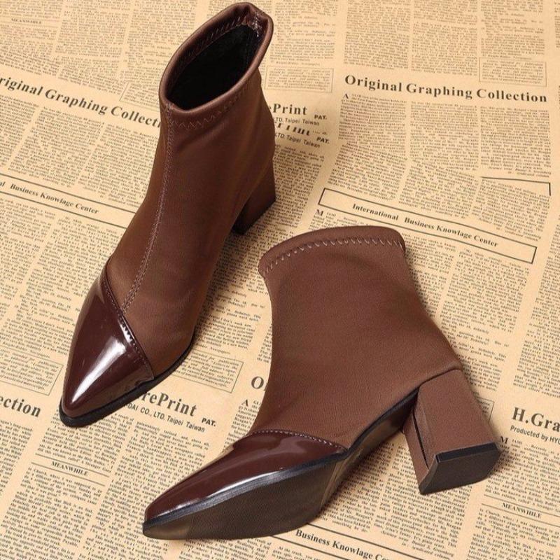 Fashion Fashion Boots Autumn New Style Pointed Toe Splicing Suede Non-slip Wear-resistant Thick Heel Short Boots