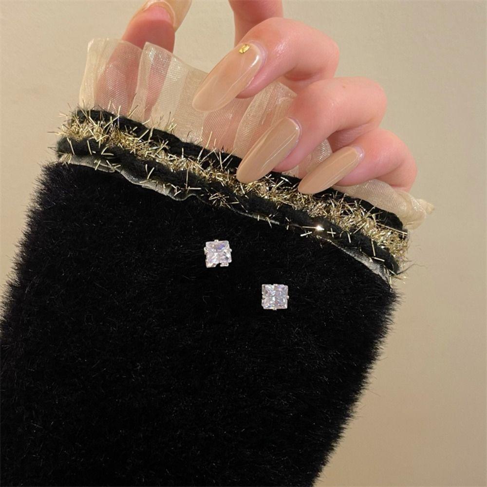 Shiny Exquisite Simple Square Stud Earrings Women Jewelry Zircon Earrings Korean Style Earrings