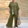 Women's Long Sleeve Loose Fit Solid Color 2 Piece Set Casual Tracksuit Top Wide Leg Long Pants