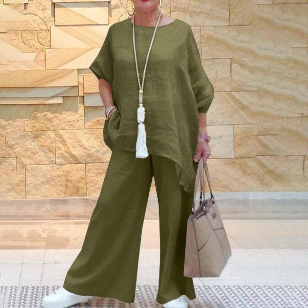 Women's Long Sleeve Loose Fit Solid Color 2 Piece Set Casual Tracksuit Top Wide Leg Long Pants
