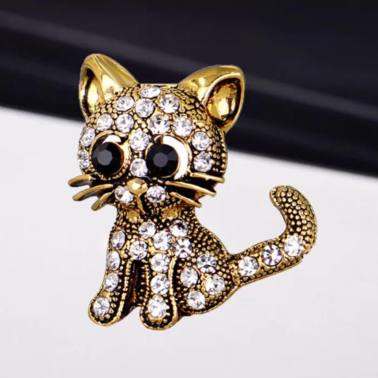 Vintage süße kleine Katze Form Strass Brosche Pin Frauen Kleid Schal Zubehör